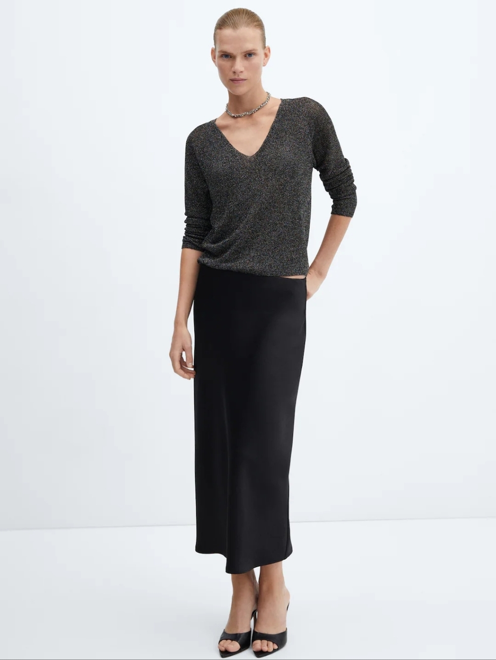 Zara Black Satin A-Line Maxi Skirt